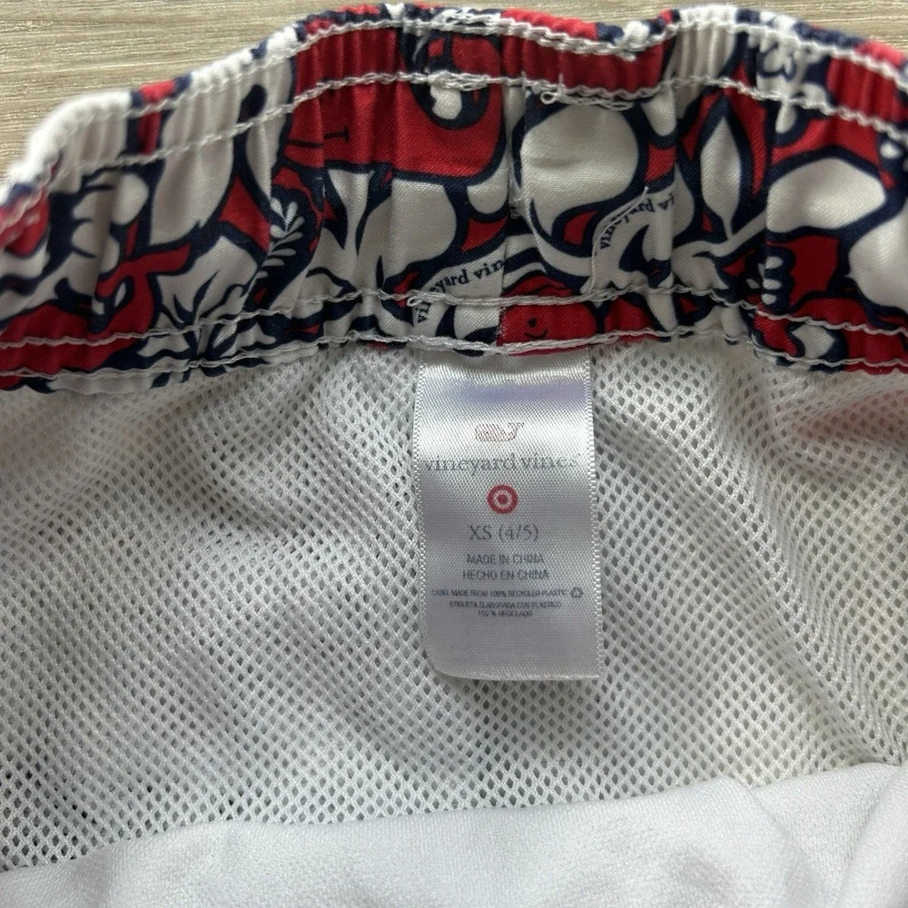 Vineyard Vines‎ Swim Trunks Boys Size XS(4/5) Red White Blue Whales Preppy Beach